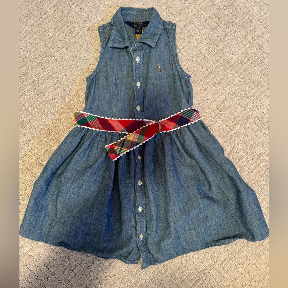 Polo by Ralph Lauren Blue Denim Dress with Removable Plaid Belt